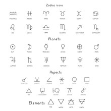 Zodiac Sings Astrology Astronomy Symbols, Isolated Icons