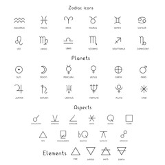 Zodiac sings astrology astronomy symbols, isolated icons