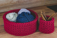 Crochet Red Baskets For Home