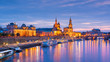 Dresden, Germany cityscape of cathdedrals over the Elbe River