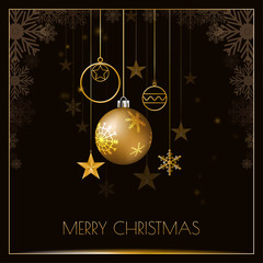 Wall Mural - Merry Christmas design with glittering golden ball and snowflake