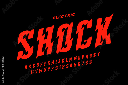 Cuadros en Lienzo Eclectric shock style font design, alphabet letters and numbers