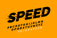 Speed Style Font Design, Alphabet And Numbers