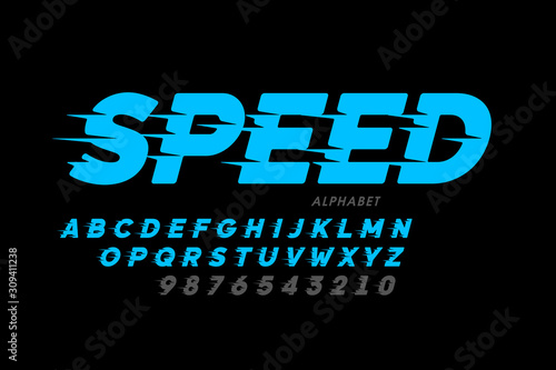 Cuadros en Lienzo Speed style font design, alphabet and numbers