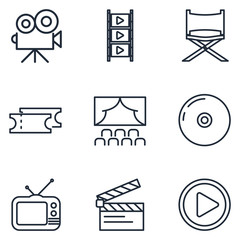 Poster - Cinema set icon template color editable. Movie Theater pack symbol vector sign isolated on white background icons vector illustration for graphic and web design.