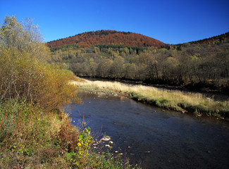 Wall Mural - view to Czereszenka Mountain and Wolosaty River, Bieszczady National Park, Bieszczady Mountains, Carpathian Mountains, Poland