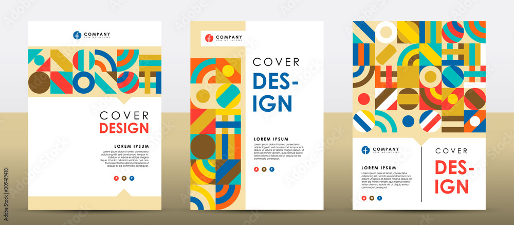 Set of colorful retro cover design template - obrazy, fototapety, plakaty 