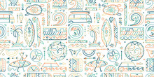 Surfing Seamless Pattern. Tribal Elements For Your Design