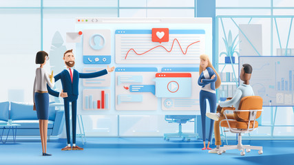 web develop and web design team . 3d illustration. cartoon characters. business teamwork concept.