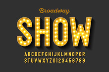 Broadway Style Retro Light Bulb Font, Vintage Alphabet Letters And Numbers
