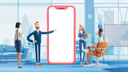 Wall Mural - application development and social media concept. 3d illustration. cartoon characters. business team