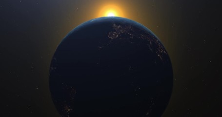 Wall Mural - Earth planet rotating day and night sunrise space eclipse animation 3d