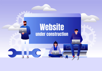 Website is under construction vector illustration concept, developer fixing website, sytem update server can use for landing page template, ui, web, mobile app, poster, banner, flyer