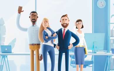 Wall Mural - Working team of professionals stand in the interior of the office. 3d illustration.  Cartoon characters. Business teamwork concept. 