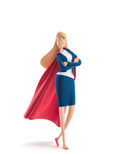 3d Illustration. Young Business Woman Emma In Action Pose. Female Superhero.
