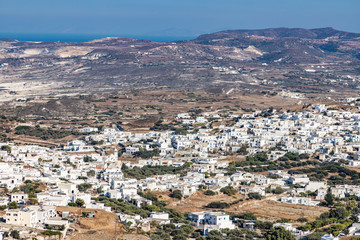 Wall Mural - Aerial view with roads, cliffs and houses in Plaka village