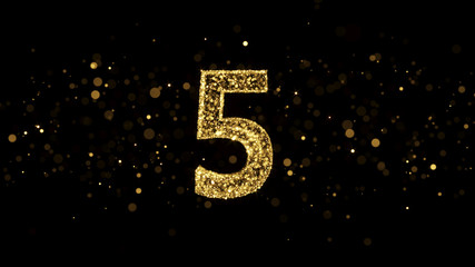 Luxury Golden Glitter Number 5 - 3D Rendered Shining Sparkles