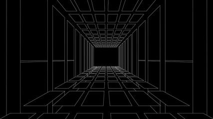 vector perspective grid. tunnel. detailed lines on black background.