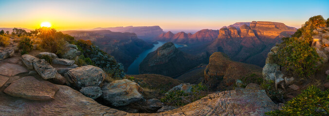 three rondavels and blyde river canyon at sunset, south africa