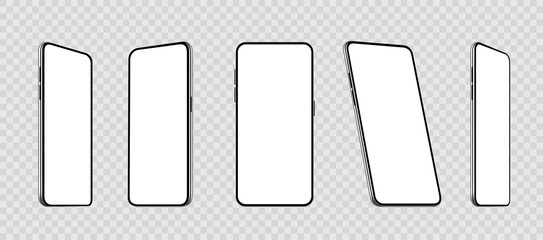 Wall Mural - realistic set smartphones at different angles mockup. cellphone with blank display. mobile phone 3d 