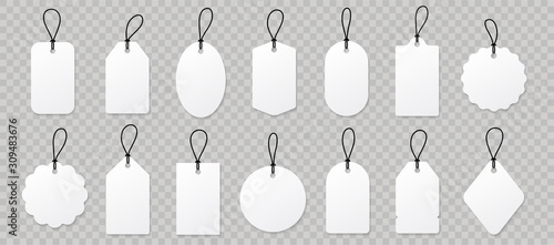 Set blank white paper price tags or gift tags Poster Mural XXL