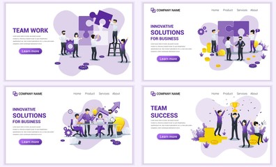 Wall Mural - Set of web page design templates for business, success business and team work. Can use for web banner, poster, infographics, landing page, web template. Flat vector illustration