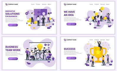 Wall Mural - Set of web page design templates for business, success business and team work. Can use for web banner, poster, infographics, landing page, web template. Flat vector illustration