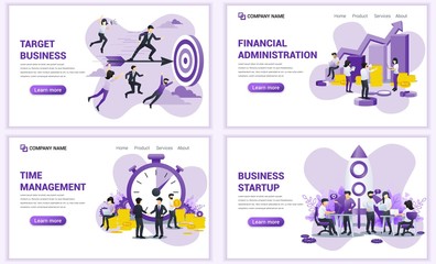 Wall Mural - Set of web page design templates for target business, startup, time management. Can use for web banner, poster, infographics, landing page, web template. Flat vector illustration