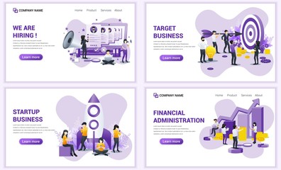 Wall Mural - Set of web page design templates for target business, startup, financial and recruitment. Can use for web banner, poster, infographics, landing page, web template. Flat vector illustration
