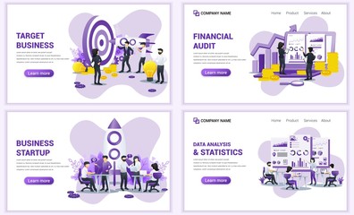 Wall Mural - Set of web page design templates for target business, startup, financial audit and statistics. Can use for web banner, poster, infographics, landing page, web template. Flat vector illustration