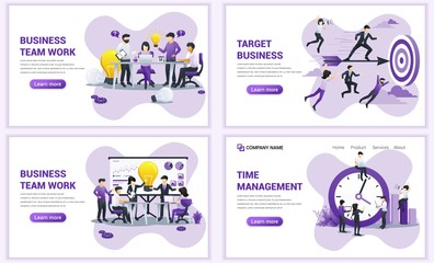 Wall Mural - Set of web page design templates for target business and team work. Can use for web banner, poster, infographics, landing page, web template. Flat vector illustration