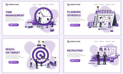 Wall Mural - Set of web page design templates for target business, planning schedule, recruiting. Can use for web banner, poster, infographics, landing page, web template. Flat vector illustration
