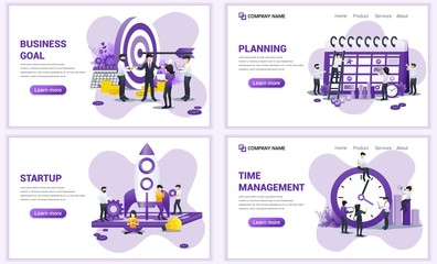 Wall Mural - Set of web page design templates for target business, planning, startup, time management. Can use for web banner, poster, infographics, landing page, web template. Flat vector illustration