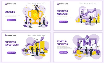 Wall Mural - Set of web page design templates for success business, investment, analysis, startup business. Can use for web banner, poster, infographics, landing page, web template. Flat vector illustration