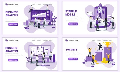 Wall Mural - Set of web page design templates for business analysis and statistics, startup mobile. Can use for web banner, poster, infographics, landing page, web template. Flat vector illustration