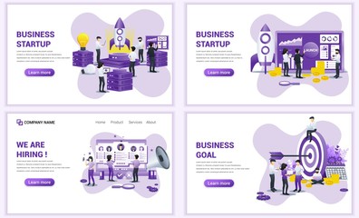 Wall Mural - Set of web page design templates for business startup, recruiting and hiring, business goal. Can use for web banner, poster, infographics, landing page, web template. Flat vector illustration