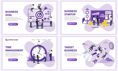 Wall Mural - Set of web page design templates for target business, startup, time management, target business. Can use for web banner, poster, infographics, landing page, web template. Flat vector illustration