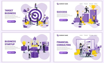 Wall Mural - Set of web page design templates for target business, startup, financial consulting. Can use for web banner, poster, infographics, landing page, web template. Flat vector illustration