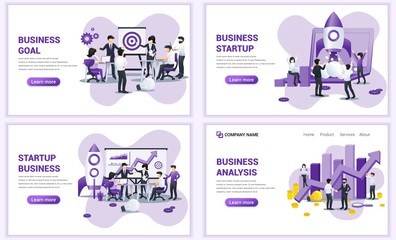Wall Mural - Set of web page design templates for target business, business startup, analysis. Can use for web banner, poster, infographics, landing page, web template. Flat vector illustration