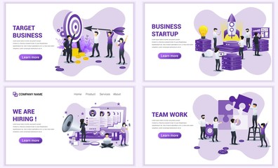 Wall Mural - Set of web page design templates for target business, startup, hiring, team wok. Can use for web banner, poster, infographics, landing page, web template. Flat vector illustration