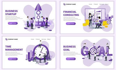 Wall Mural - Set of web page design templates for business startup, business goal, financial consulting. Can use for web banner, poster, infographics, landing page, web template. Flat vector illustration
