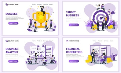Wall Mural - Set of web page design templates for target business, analysis and financial consulting. Can use for web banner, poster, infographics, landing page, web template. Flat vector illustration