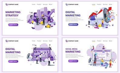 Wall Mural - Set of web page design templates for business marketing. Can use for web banner, poster, infographics, landing page, web template. Flat vector illustration