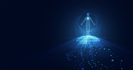 Wall Mural - abstract technology futuristic concept of digital human body digital ai future design on hi tech bac