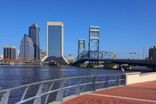 Clean And Beautiful Jacksonville Riverwalk, One And A Quarter Mile Paved Promenade Along The St. Johns River In Downtown Jacksonville, Florida, USA.