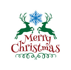 Sticker - merry christmas greeting text with two deer and snowflake decoration vector christmas theme for print