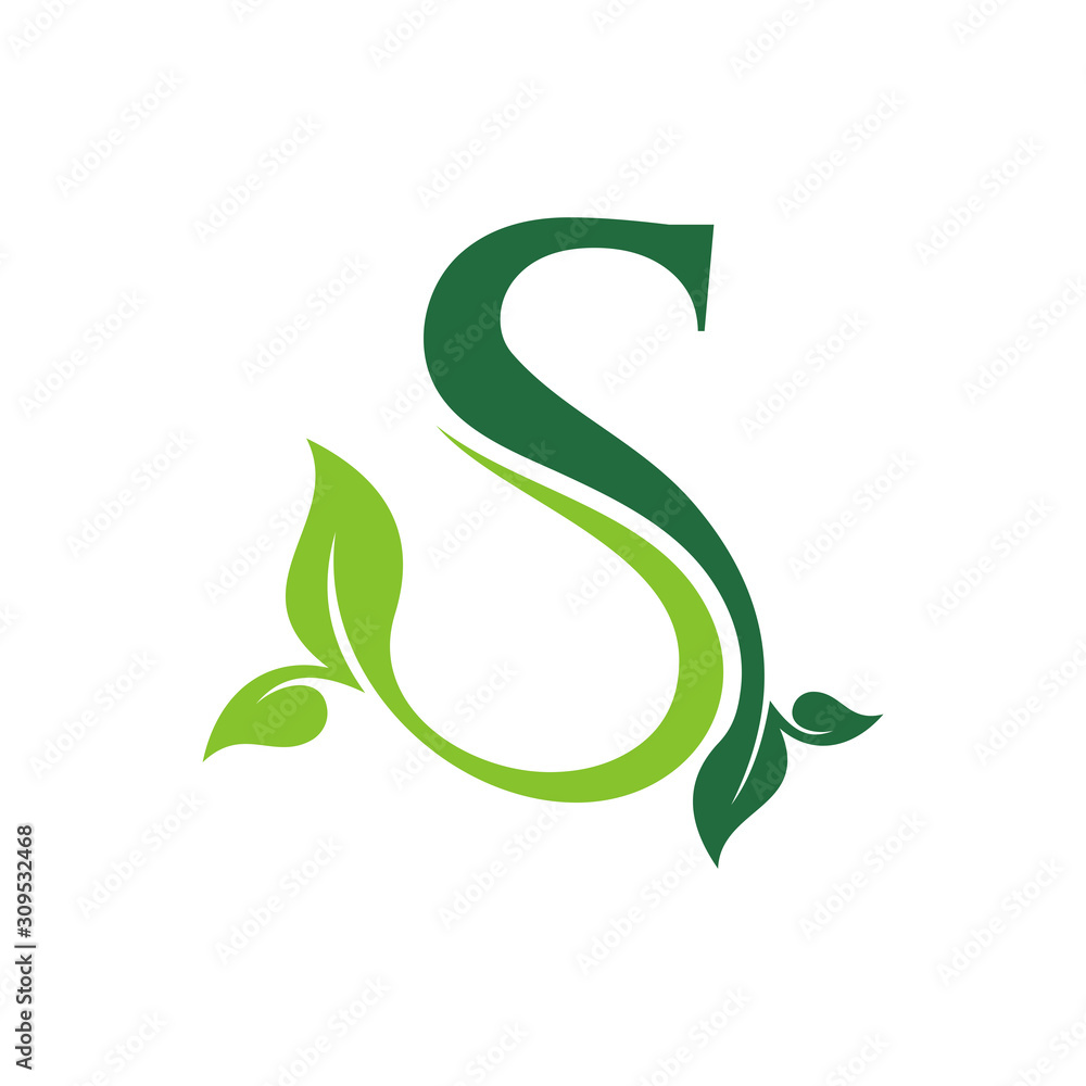 Initial Letter S With Leaf Luxury Logo. Green leaf logo Template vector ...