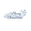 © aghidel - merry christmas lettering. handwritten calligraphic inscription and snowflakes. design element for greeting card, banner, invitation, vignette, flyer, ad. blue vector illustration