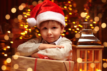 Wall Mural - little boy with Santa hat