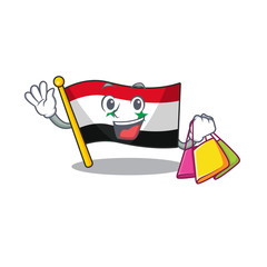 Happy face flag syria Scroll mascot style waving and holding Shopping bag